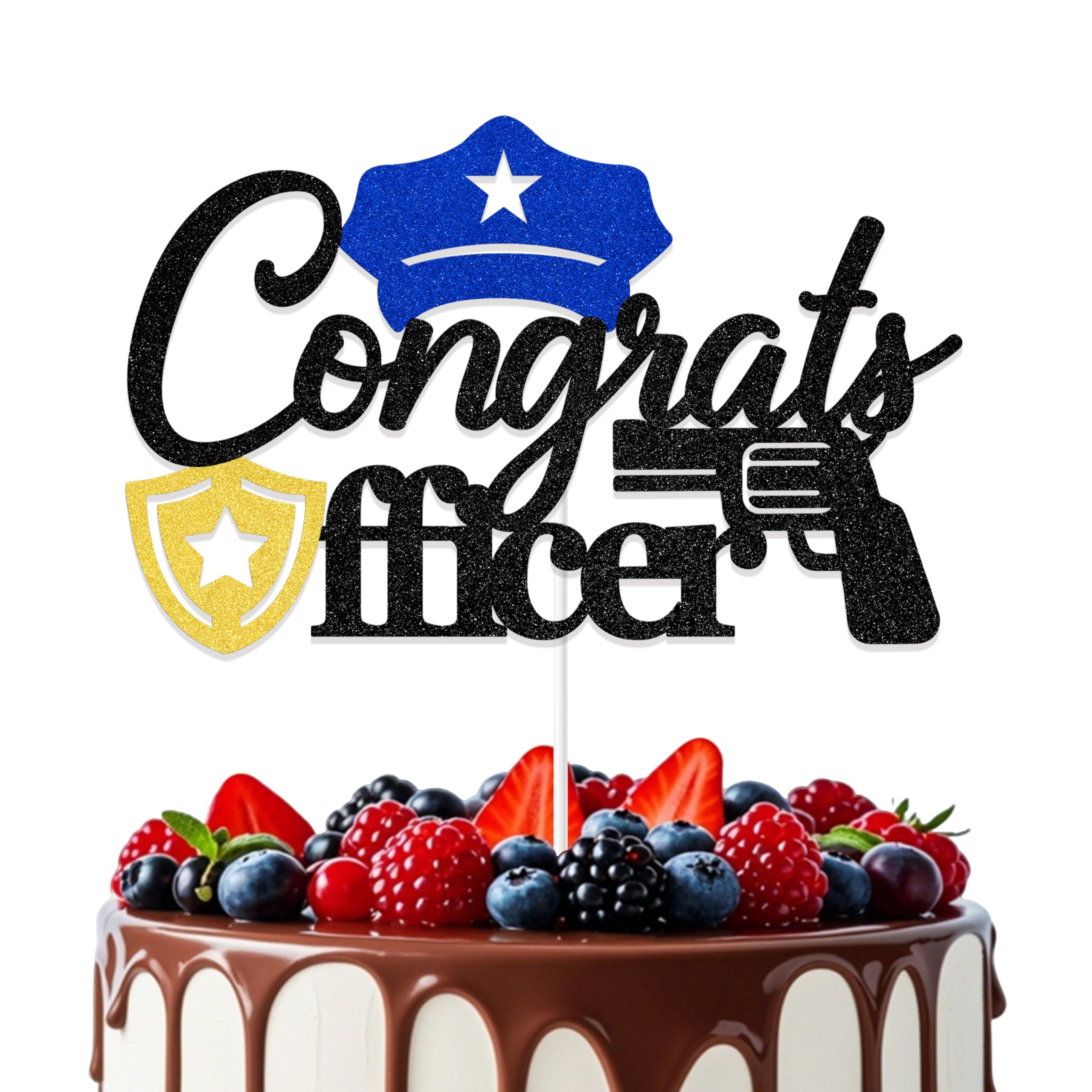 Aumccxz Congrats Officer Cake Topper Police Graduation Party Decorations Police Retirement Birthday Party Decorations Black Blue & Gold