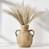 SIDUCAL Rustic Ceramic Farmhouse Flower Vase with 2 Handles, Terracotta Vase, Decorative Pottery Flower for Home Decor, Table, Wedding, Living Room, Shelf Decor, 7.3 Inch, Brown