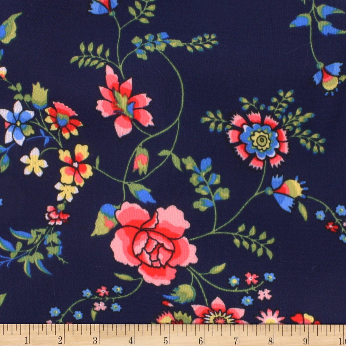 TELIO Polyester Pebble Crepe Print Floral, Yard, Navy