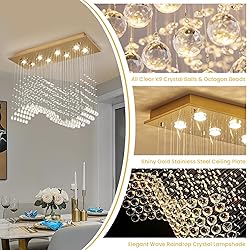 Siljoy 8 Lights Rectangular Wave Crystal Chandelier
