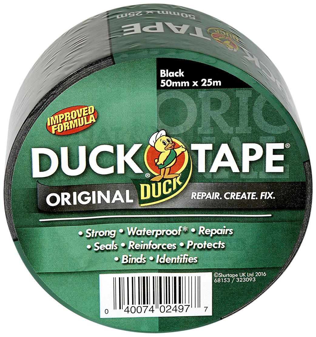 Duck Tape Original Black, 50mm x 25m, Improved Formula High Strength Waterproof Gaffer and Duct Adhesive Cloth Repair Tape