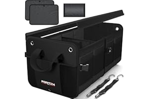 FORTEM SUV Trunk Organizer, Car Organizer, Collapsible Multi-Compartment Storage Bag for Car Accessories for Women Men, Non Slip Bottom, Adjustable Straps, Soft Cover 65L (Large, Black)