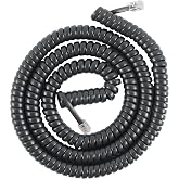 Power Gear Coiled Telephone Cord, 2 Feet Coiled, 12 Feet Uncoiled, Phone Cord Works with All Corded Landline Phones, for Use in Home or Office, Black, 27639