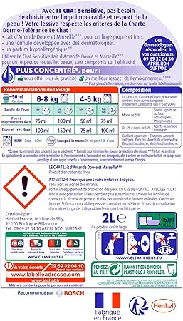 Le Chat Sensitive Lessive Liquide Lait D Amande Douce Et Marseille 80 Lavages Lot De 2 X 2l Amazon Fr Hygiasne Et Soins Du Corps