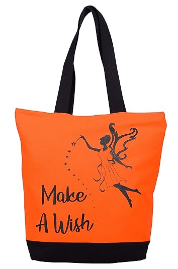 Allforasmile Alisha Tote Bag for Women| Large Shoulder Tote with Zipper Pocket | Cotton Canvas | Make A Wish