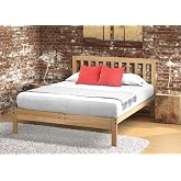 KD Frames Charleston Platform Bed - Queen Bed Frame - Unfinished Wood Bed Frame - Natural, Minimalist Bed with Slatted Headboard - Easy Assembly, No Box Spring Needed - Solid Wood Queen Platform Bed