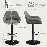 Yaheetech Bar Stools Set of 2 Adjustable Swivel PU Leather Grey view 3