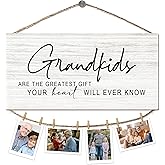 Foyoulame Grandkids Hanging Photo Display, Grandparents Grandchildren Wooden Picture Board for Photos, Christmas Birthday Gifts for Grandparents from Grandkids Decorative Photo Holder for Wall