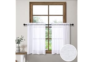 PITALK White Kitchen Curtains 24 Inch Length for Windows Rod Pocket 2 Panels Lightweight Light Airy Faux Linen Cafe Cabinet Curtains Short Semi Sheer Tier Curtain for Bathroom Mini Small Rustic 30x24 Long