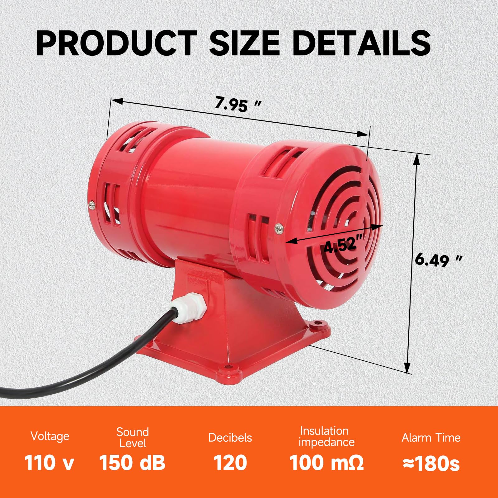 YaeCCC Air Raid Siren, 110V Electric Motor Driven Siren Alarm - 150db, Super Loud for Home & Outdoor