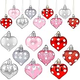 24PCS Valentine's Day Decorations Dot Heart Shaped Ornaments,3 Styles Red Pink Silver Hanging Baubles Valentines Ornaments for Tree, Valentines Heart Decoration for Home Indoor Party Decor