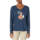 Life is Good Women's Watercolor Flag Heart Long Sleeve Crusher Vee, Beach Blue