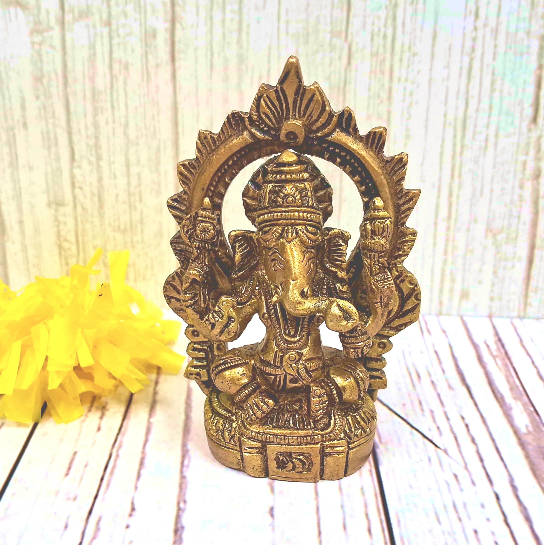 Purpledip Brass Idol Ganesha in Mandap with Om Inscription (12172)