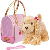 Pucci Pals Plush Puppy Carrier Set, Cocker Spaniel Glam Bag Pet | 3-piece stuffed animal set with plush cocker spaniel, pink carrier bag with mesh front, and comb for pretend play, 2+ Years