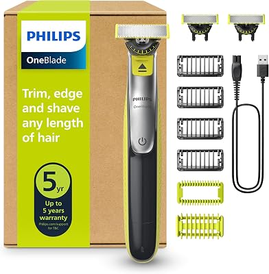 OneBlade 360 Authentique Visage + Corps - Tondeuse à barbe électrique, tondeuse corps et rasoir avec technologie de lame 360, 2 lames 360, 4 sabots barbe de 3 jours, 1 kit Corps, QP2834/31