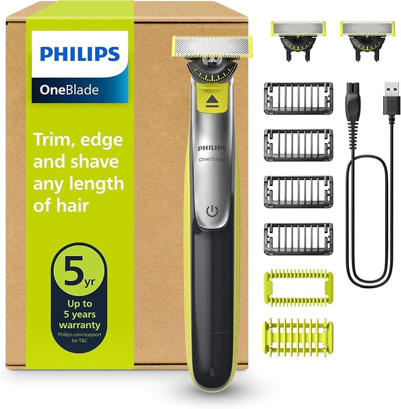 OneBlade 360 Authentique Visage + Corps - Tondeuse à barbe électrique, tondeuse corps et rasoir avec technologie de lame 360, 2 lames 360, 4 sabots barbe de 3 jours, 1 kit Corps, QP2834/31