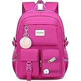 abshoo Big Student Laptop Backpack For College Women Middle High School Teen Girls Bookbag Travel Daypack (Hot Pink)