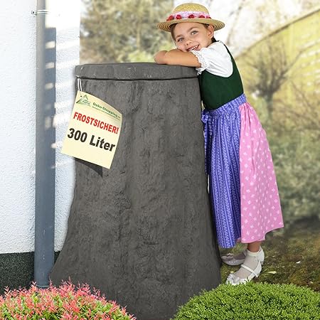 Regentonne BAUM 300l, FROSTSICHERES Regenfass Regenwasserfass mit stabilem Deckel (kindersicher) und Wasserhahn, Schöner, WIT