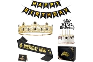 Birthday Gifts for Men, Birthday Decorations for Men, Party Decor Supplies Including King Crown & Sash & Banner & Cake Topper