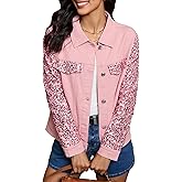 luvamia Sequin Jackets Women Jean Long Sleeves Trendy Sparkly Night Out Party Concert Stretchy Denim Jacket with Pockets