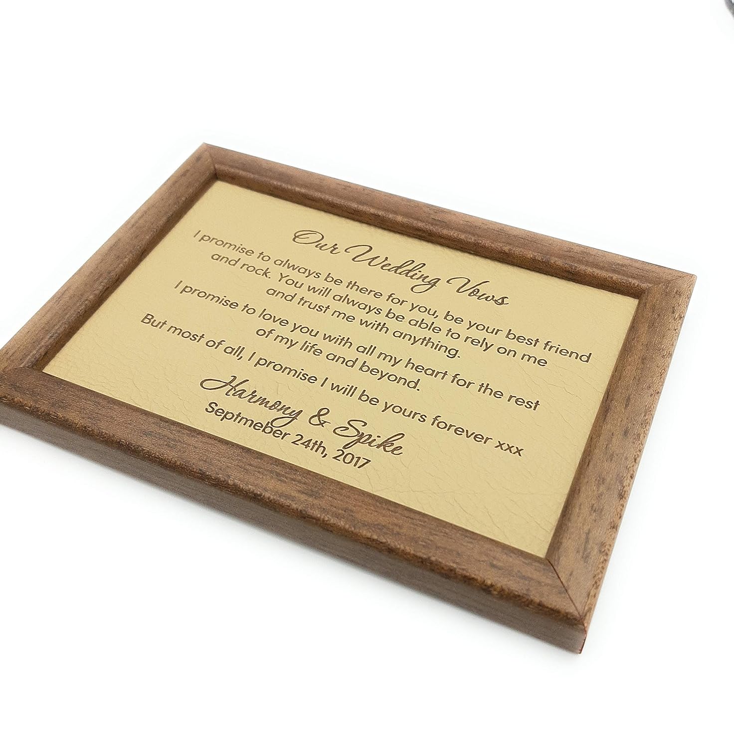 Leather picture, wedding vows engraved on real