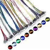 DiCUNO 100Pcs (10 Colors × 10Pcs) 5MM Pre Wired 12V LED Diodes, 9.4 Inch/24CM Ultra Bright Light Emitting Diodes Assorted Color Kit Box for Circuit Science Experiment, DIY Lighting Projects