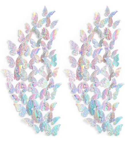 72 PCS 3D Butterfly Wall Stickers - Removable Metallic Decals In 3 Sizes, Silver - View #10