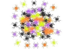 PSXUIE Plastic Spiders Halloween Decorations, 50PCS Realistic Halloween Spider, 4 Colors Fake Spiders, Mini Small Spiders Scary Toys Halloween Prank Props for Halloween Home Indoor Party Decorations Supplies