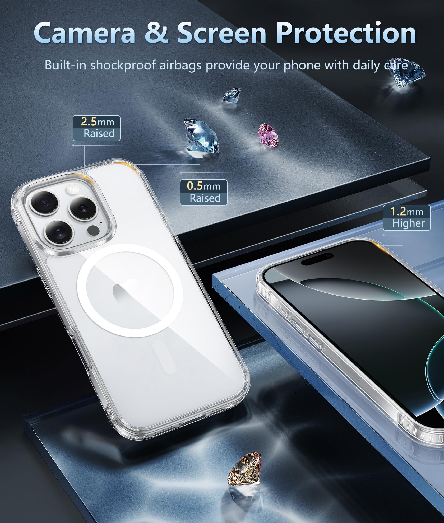 FNTCASE for iPhone 16 Pro Case: iPhone 16 Pro Phone Clear Case Magnetic Military Grade Drop Protection Anti Yellowing Cell Phone Cover - Rugged Shockproof Protective Bumper Transparent Cases(Clear)