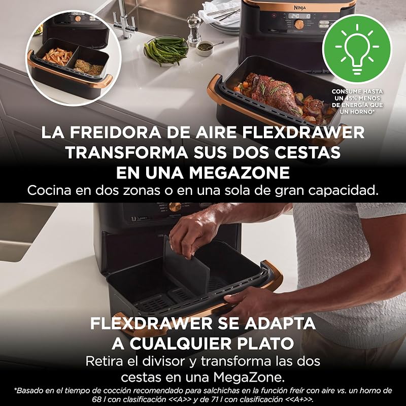 Foodi FlexDrawer, Freidora de Aire Dual Zone, 10,4L, Negro/Cobre