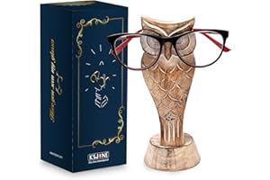 KSJONE Gift Packaged Unique Owl Spectacle Holder Wooden Eye Glasses Stand Handmade Gift for Women and Men Home Office Gift for Teacher Him Her Mom Dad Desk Organizer for All Ages