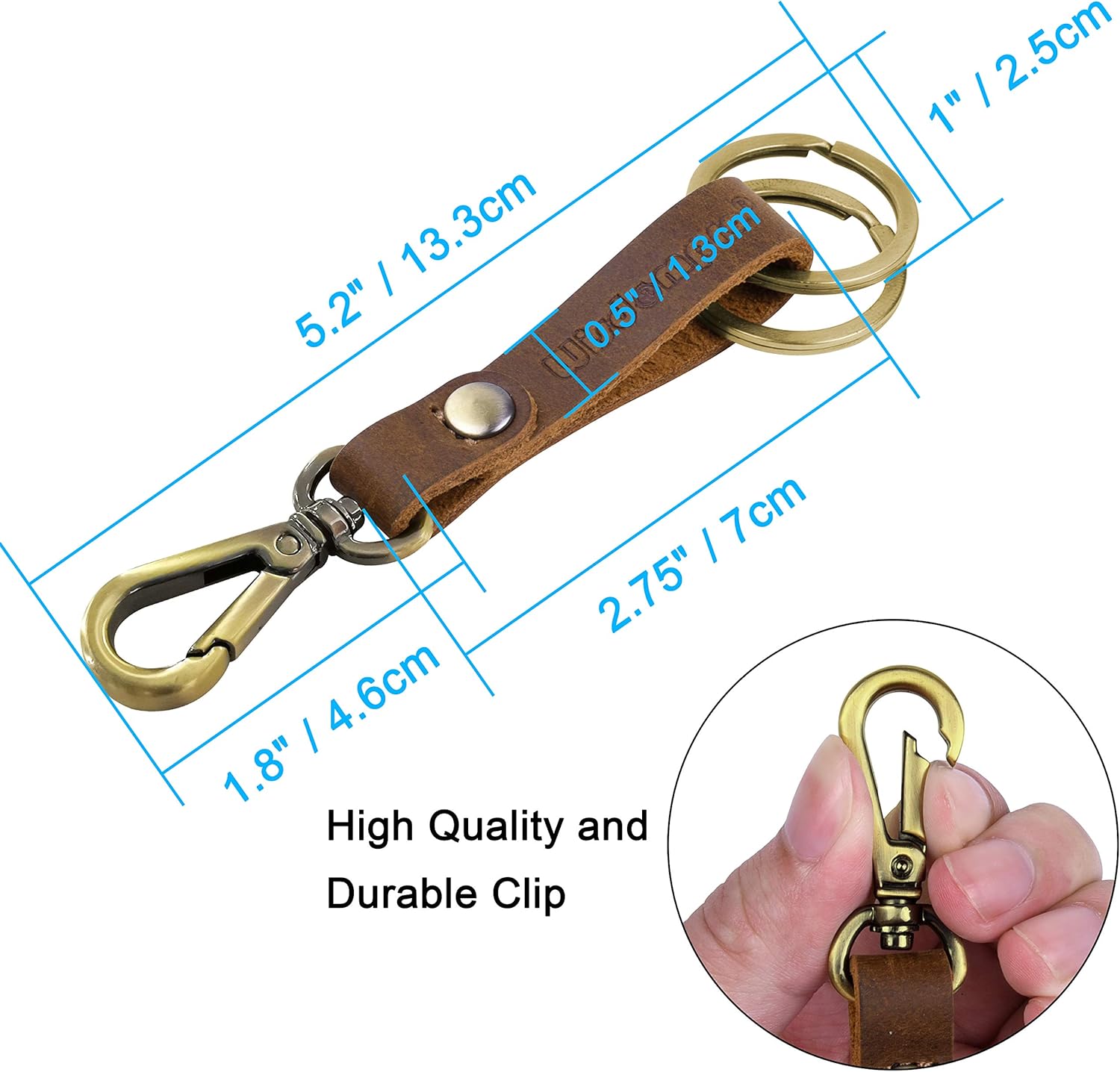 2 Pack Genuine Leather Keychain, Wisdompro Heavy Duty Key Chain with Retro Vintage Bronze Belt Loop Clip and 2 Keyrings for Keys - Black and Brown at  Men’s Clothing store