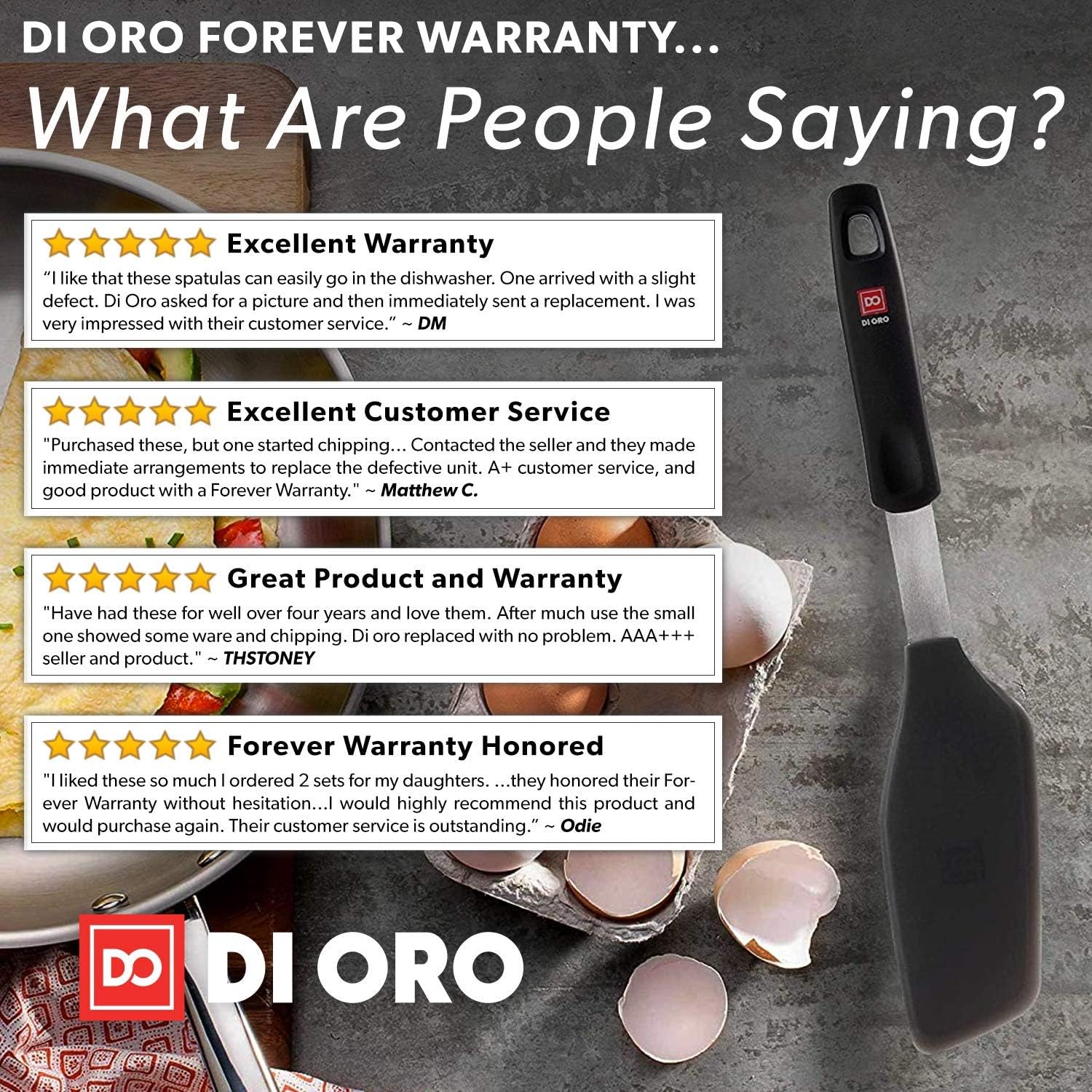 New DI ORO Designer Series Elite 3-Piece Turner Spatula Set - 600F Heat-Resistant Rubber Silicone Spatulas - Includes Slotted Fish, Omelet, and Wide Slotted Turners - LFGB Certified and BPA Free: Kitchen & Dining