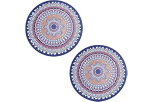 MIAO YUAN 2 PCS Acrylic Perforated Base Plates, Double Sided Printed Fruit Woven Rattan Tray Bottom Liner Pad,DIY Material Accessory for Handmade Weaving Basket Crochet Tote Bag-Blue Mandala