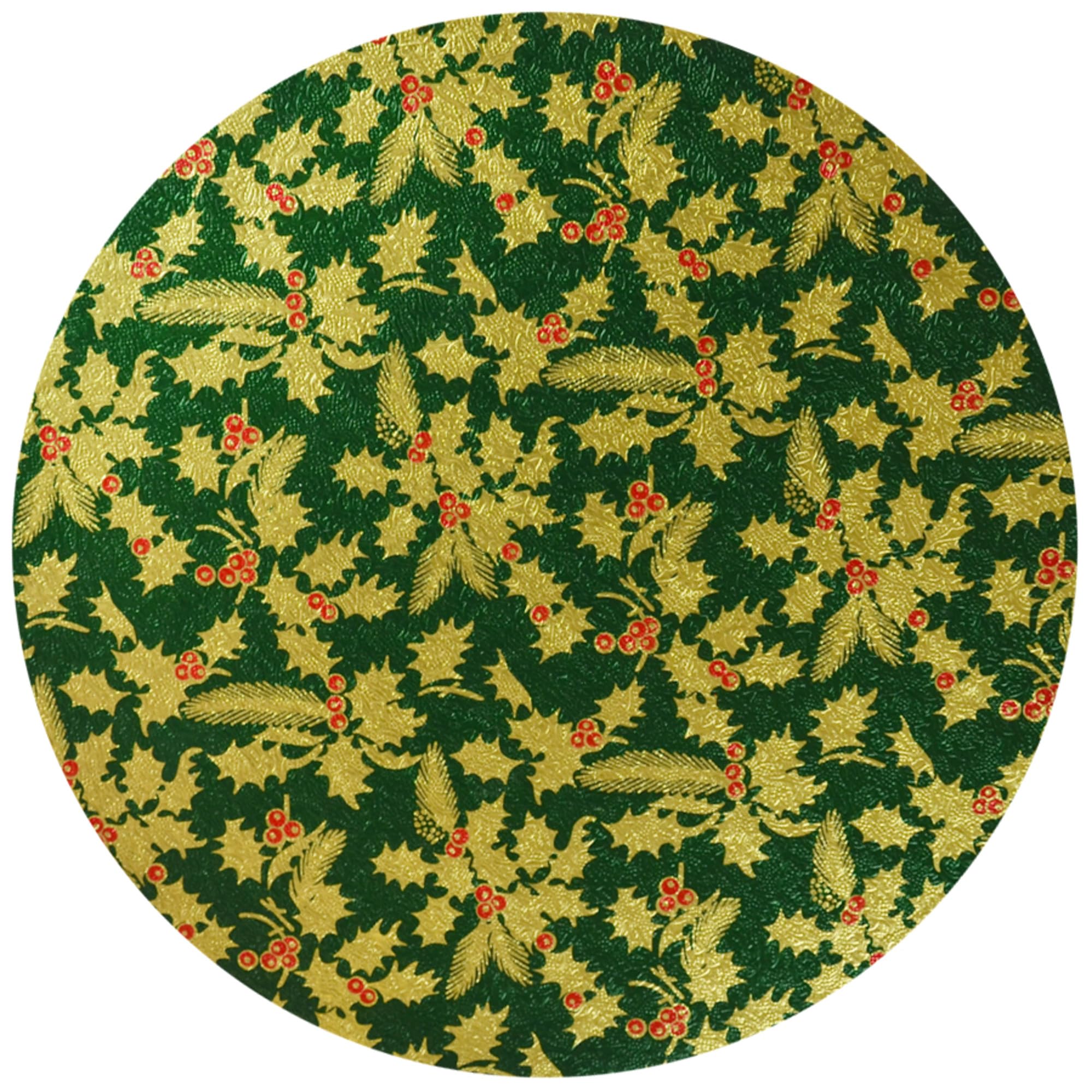 Culpitt Christmas Cake Boards, Classic Gold and Red Holy Design On A Green 12mm Drum for Festive Treats 8" Round - 5 Pack