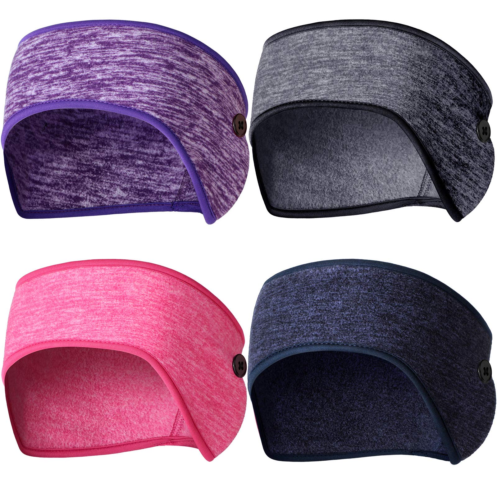 Geyoga 4 Pieces Ear Warmer Headbands Earmuffs Headbands Non Slip Headbands Elastic Running Headband with Buttons for Cold Weather Outdoor Sports Fitness Winter Running