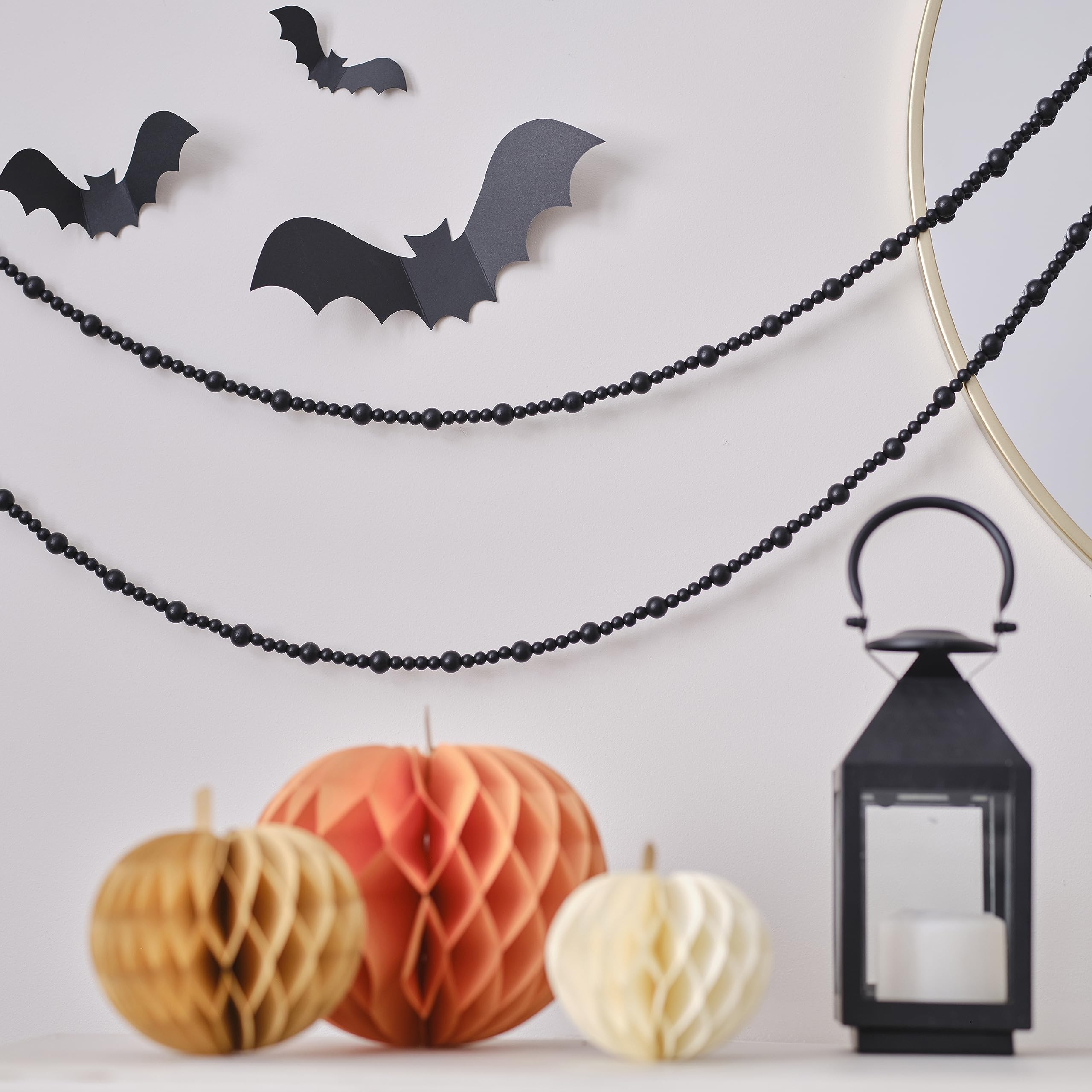 Ginger Ray Halloween Black Wooden Bead Hanging Garland Decoration 3m