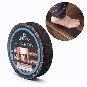 LifeGrip Anti Slip Safety Tape, Non Slip Stair Tread, Textured Rubber Surface, 1 inch by 15 feet, Comfortable for Bare Foot, Black (1" X 15')