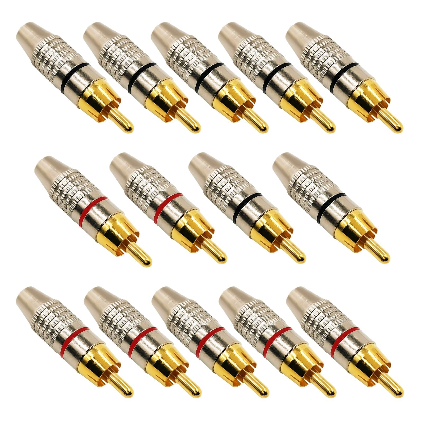 BRIEFCEC Solderless RCA Connectors, Male RCA Audio-Video Adapters for Coaxial Cables, Gold Plated(14 pcs)