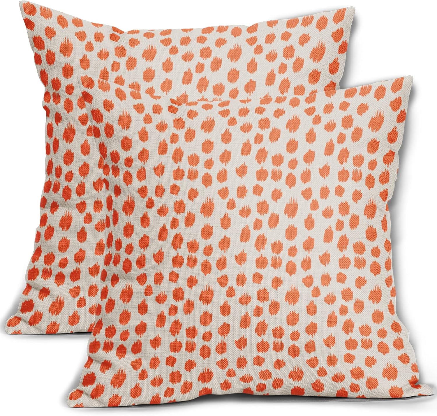 Decorative Pillows, Inserts & Covers - Sweetshow Orange Cream Pillow Covers 18x18 Set of 2 Boho Design Polka Dot Throw Pillows Modern Brush Strokes Print Decorative Outdoor Pillowcase Square Cushion Cover Linen for Home Sofa Couch Bed