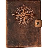 Travel Journal Series by Modest Goods - Refillable Leather Cover and A5 Notebook - Travel Accessories for Men & Women - Great for Traveler Adventure Journal, Vacation Scrapbook, Planner (Compass)