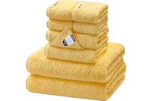 SEMAXE Yellow Bath Towels for Bathroom, 2 Bath Towels 2 Hand Towels 4 Washcloths, 100% Cotton Towels with Hanging Loops and Smart Tags, Hotel Spa Quality Absorbent Towels, 8 Piece Towels
