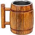 GoCraft Wooden Beer Mug with Stainless Steel Cup – 18oz Handmade Beer Stein Tankard – Rustic Barrel Style Beer Mug for Men – Vintage Pub Mug & Bar Accessories – Great Gift Idea