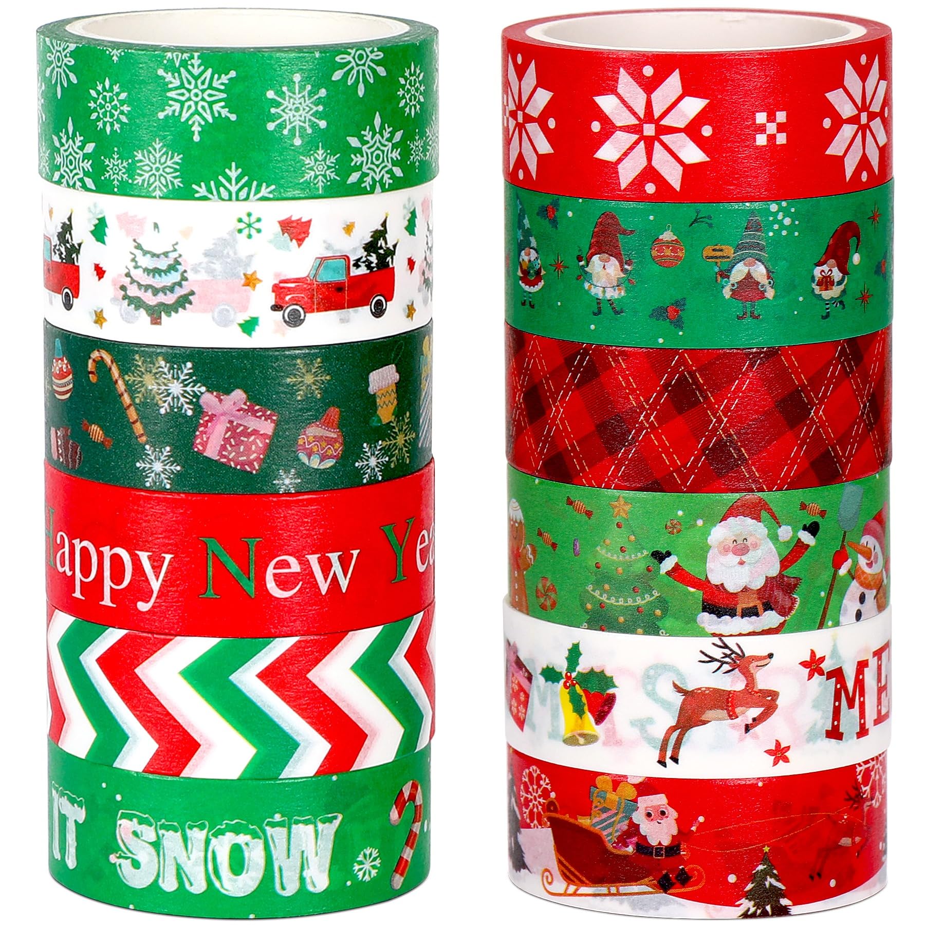 SANNIX 12 Rolls Christmas Washi Tapes 15mm Wide Christmas Tree Snowflakes Santa Claus Gingerbread Man Masking Tape for Xmas Scrapbooking and Crafting