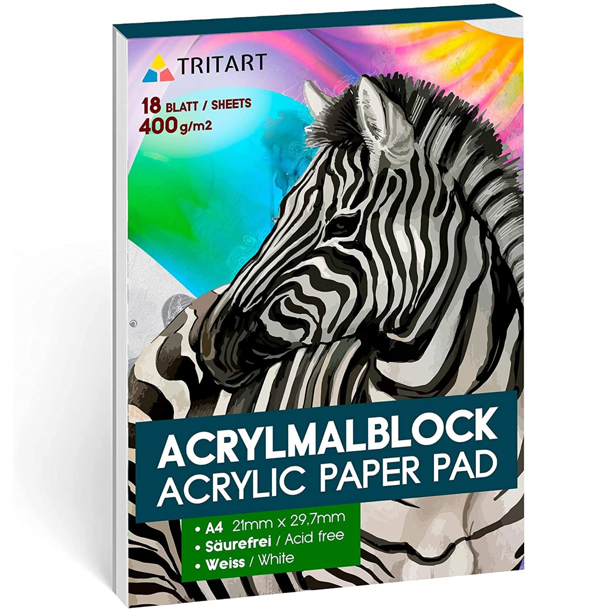 TRITART A4 Acrylic Painting Drawing Pad 400gsm - 18 Sheets for Acrylic - Drawing Paper for Painting - Drawing Book