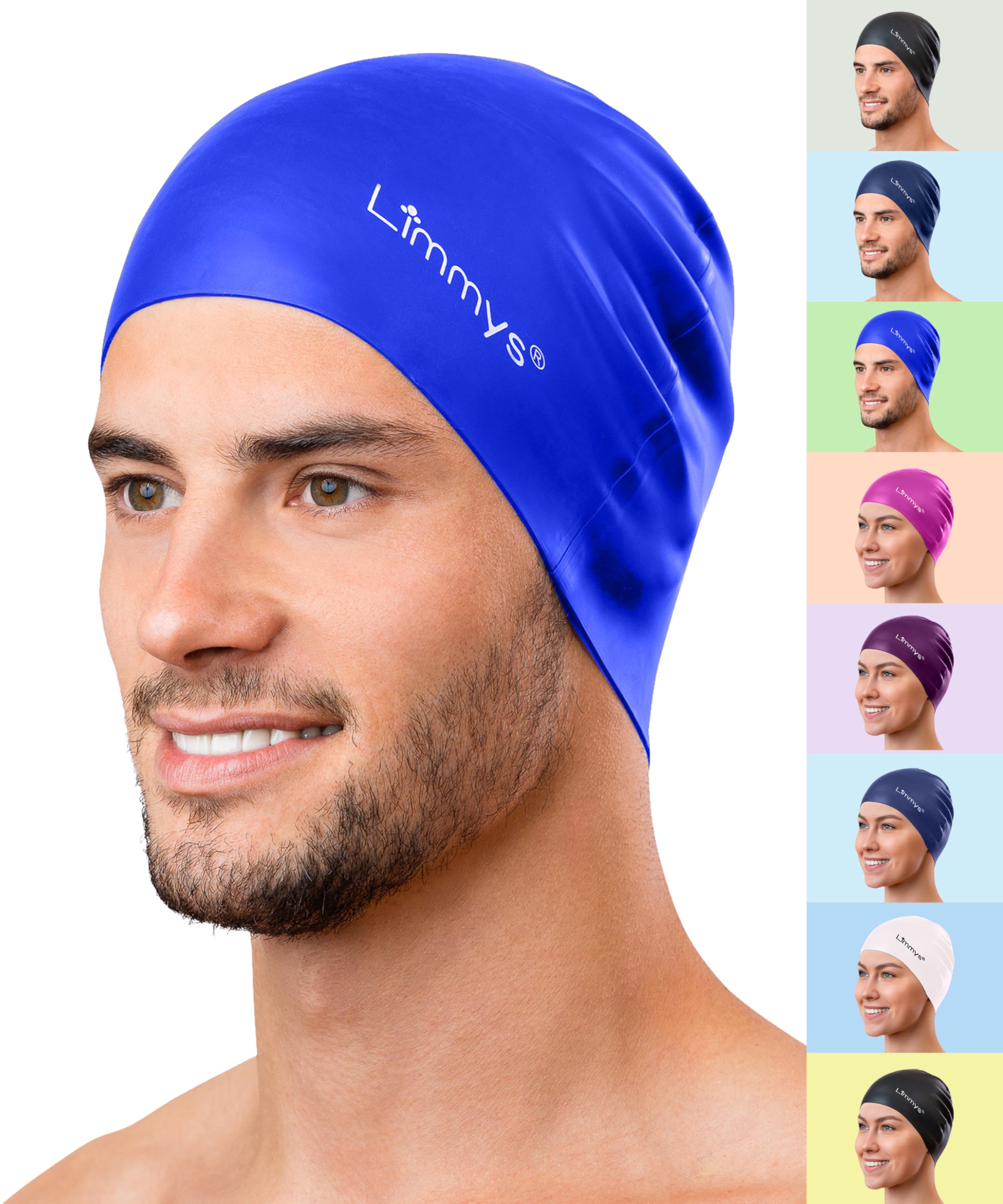 Limmys Silicone Swim Cap for Adults – Soft Stretch Non-Slip Swimming Cap for Women & Men – Comfortable No-Headache Fit, Chlorine-Resistant, Secure Ear Seal, Durable Latex-Free Silicone