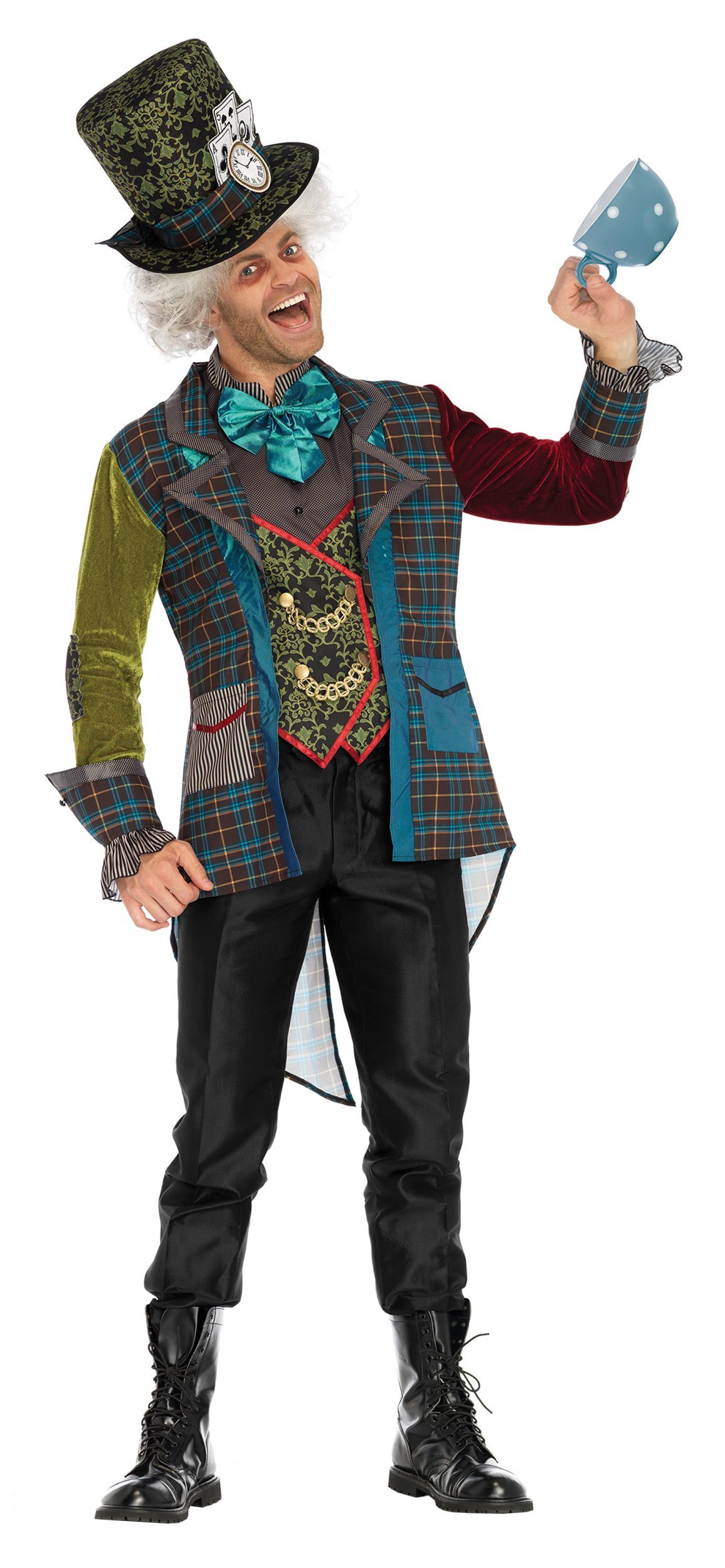 Leg Avenue Men's 3 Pc Deluxe Mad Hatter Costume Men with Mad Hatter Hat, Mad Hatter Jacket, and Neck Tie Dickie