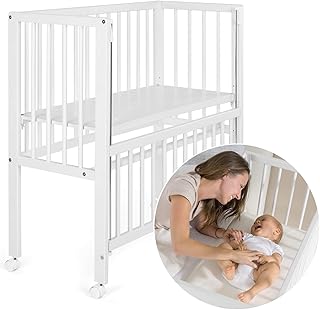 Fillikid Babybett Vario 2in1 - Beistellbett & Stubenwagen - auch für Boxspringbetten/höhenverstellbar, mit Rollen / 90 x 40 cm/Massivholz Buche - Weiß
