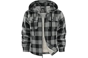 SCODI Men's Flannel Shirt Jacket Fleece Sherpa Lined Plaid Jackets Coat Full Zip Up Hoodie Winter Outwear
