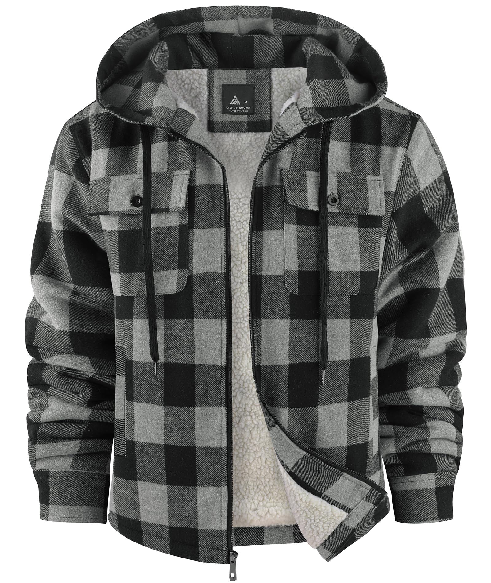 SCODI Men's Flannel Shirt Jacket Fleece Sherpa Lined Plaid Jackets Coat Full Zip Up Hoodie Winter Outwear Grey 2XL Image